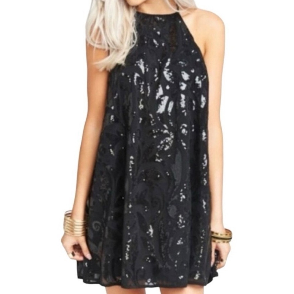 Show Me Your MuMu Gomez Black Sequin Halter Mini Dress, Size Medium